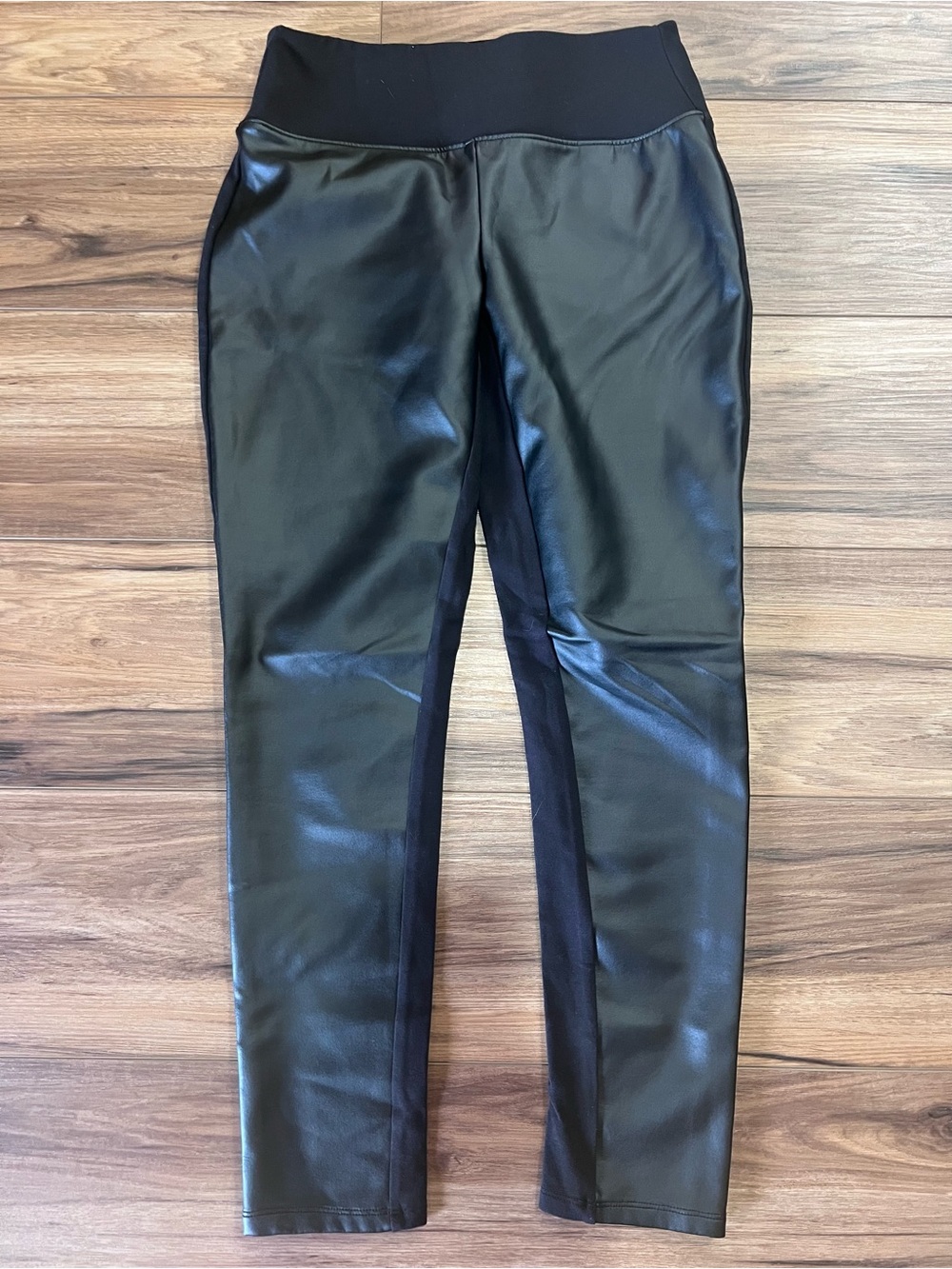 Black Faux Leather Pants with Stretch Waistband